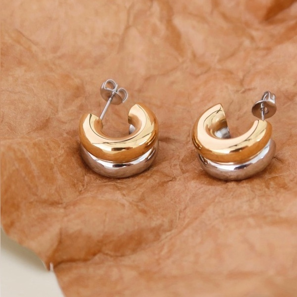 Two Tone Double C Hoop Earrings (7555) - Picture 4 of 4